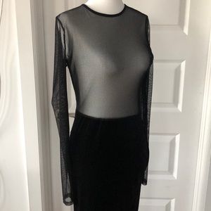NWT Xenia Black Dress Sheer top Velvet bottom